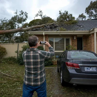 Photographing storm damage for an insurance claim in Newcastle