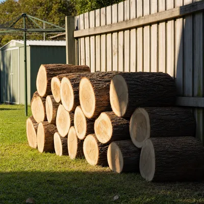 Logs cut and stacked for firewood, Newcastle